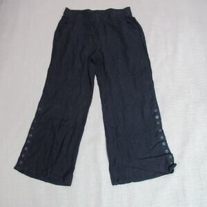 Soft Surroundings Pants Womens Size M Blue Crepe Capri Button Hem Lounge Pull-On